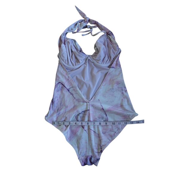 La Perla Swimsuit 44 Sea Butterfly Pink Purple One Piece Halter Low Open Back - Picture 6 of 8
